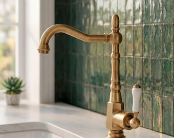 Antique Brass Bathroom Faucet French Retro Basin Tap, 360 Swivel Countertop Mixer, Hot Cold Water Sink Faucet