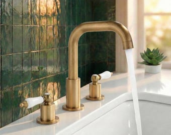 Antique Brass Bathroom Faucet – Victorian 3-Hole Sink Mixer
