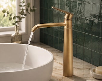 Minimalist Antique Bronze Bathroom Faucet, Single Handle Basin Mixer Tap, Deck Mount Vanity Sink Faucet in Tall or Short Size