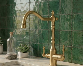 Antique Brass Kitchen Faucet 3 Way, Water Purifier Tap with Hot Cold Mixer, Vintage Rotating Sink Faucet, Luxury Brass Kitchen Tap