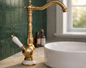 Antique Brass Kitchen Faucet | Swivel Spout, Vintage Bronze Finish