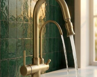 Antique Brass Kitchen Faucet Pull Out Sprayer Dual Water Filter Tap Hot Cold Mixer Drinking Water Faucet Vintage Farmhouse Sink Tap