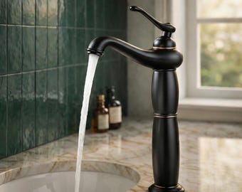 Black Brass Vessel Faucet, Antique Style Single Handle Basin Mixer