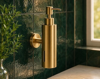 Gold Soap Dispenser with Pump, 12oz Refillable Bathroom Hand Soap Bottle, Wall Mounted or Countertop Liquid Soap Container