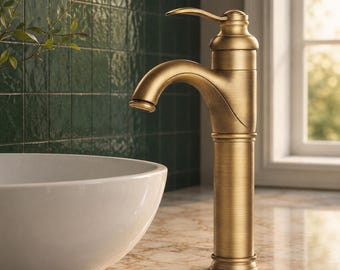 Antique Brass Bathroom Faucet, Single Handle Basin Mixer Tap, Tall or Short Vessel Sink Faucet, Deck Mount Hot Cold Vanity Tap