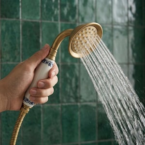 Douchette en laiton antique, ensemble de douche à main en céramique, pommeau de douche de salle de bain vintage avec support mural et tuyau de 150 cm, douche intérieure et extérieure