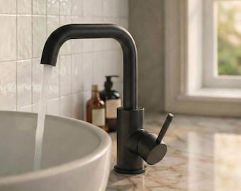 Matte Black Bathroom Faucet - 360 Swivel Stainless Steel Single Handle