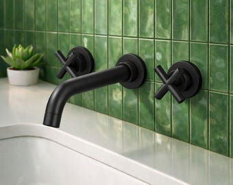 Matte Black Wall Mounted Bathroom Faucet – Dual Handle Vanity Sink Tap