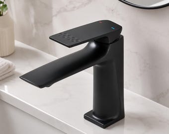 Modern Waterfall Bathroom Faucet, Single Handle Basin Mixer Tap, Deck Mount Hot Cold Vanity Sink Faucet, Black Chrome Bathroom Fixture