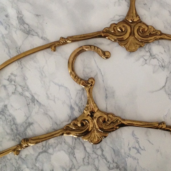 Vintage Brass Clothes Hangers Antique Brass Coat Hanger Bright Yellow Gold Gold Beautiful Big Set Wedding Bridal Pretty Gift just 1 left