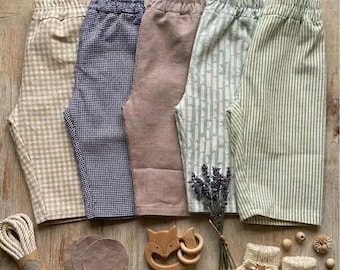 Soft Linen Cotton Baby Pants | Neutral Minimalist Toddler Trousers (Handmade)