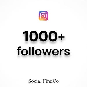 May include: Image featuring the Instagram logo above the text "1000+ followers" in a bold, black font. The words "Social FindCo" are below the text in a smaller font, set against a white background.