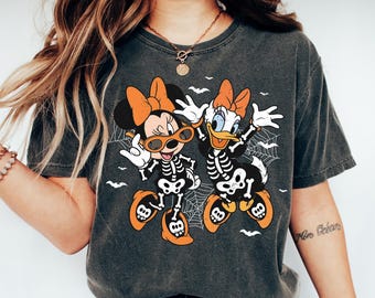 Comfort Colors Vintage Disney Minnie & Daisy Halloween Shirt, Disney Besties Disney Girl Trip Halloween Tee, Minnie Witches Pumpkins Top
