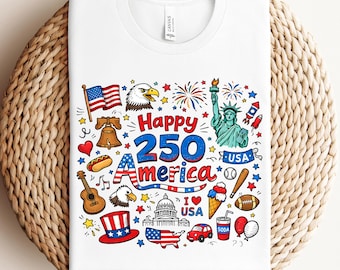 Happy 250 America Shirt, Patriotic Kids Tshirt, 1776-2026 Year Top, 250th Anniversary Gift For Kid, Independence Day Tee, Celebration Outfit