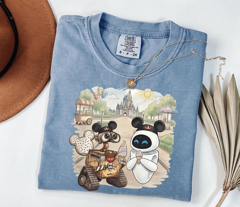 Camiseta Comfort Colors Disneyland Snack WALL-E y EVE, camiseta de helados de Disney Parks, top del castillo de Magic Kingdom, atuendo para amantes de la comida en Disneyland. imagen 4