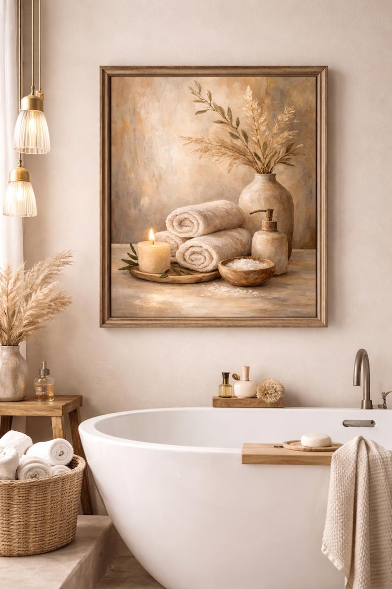 Neutral Spa Bathroom Wall Art Printable, Minimalist Bathroom Decor ...