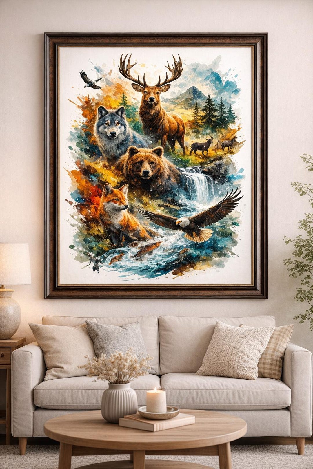 Wilderness Wildlife Abstract Wall Art Print – Rustic Lodge Decor, Deer ...