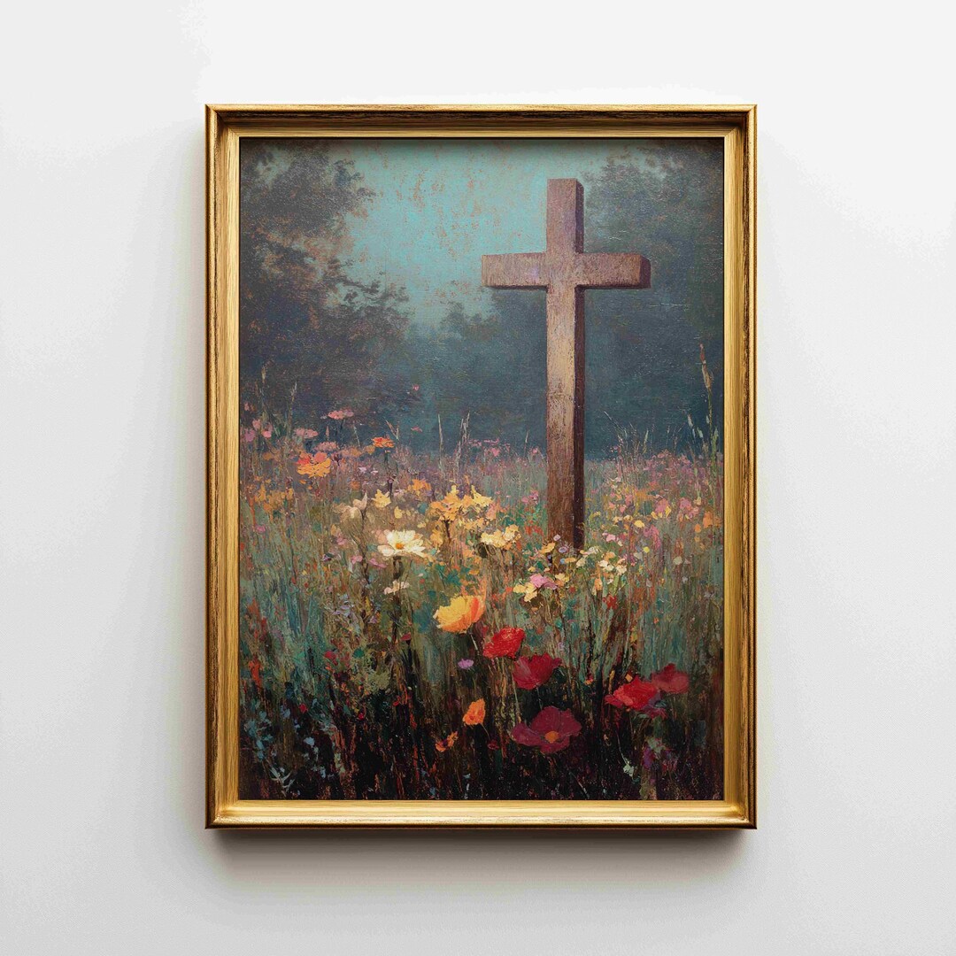 Vintage Wildflower Cross Poster | Religious Print - Etsy