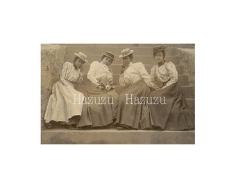 Four African American Young Women photo Black History tintype 1800's cabinet instant download collage journal scrapbooking