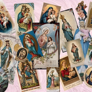 Paquete de 3 páginas de la Virgen María para imprimir, tarjetas sagradas católicas antiguas cristianas, paquete de papel, descarga digital instantánea, hoja de collage