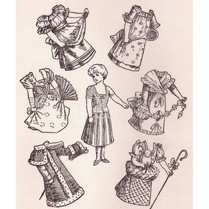 Paper Doll with 6 Outfits PNG ephemera clip art vintage antique instant download mixed media collage journal scrapbooking