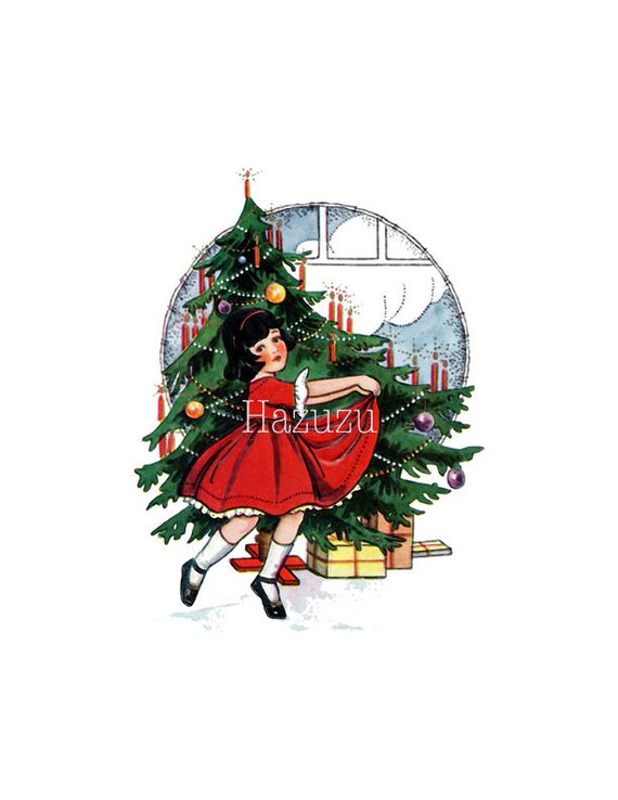 Vintage Child Christmas Tree Png Girl Clip Art Transparent Background Digital Stamp Instant Download Collage Journal Scrapbooking