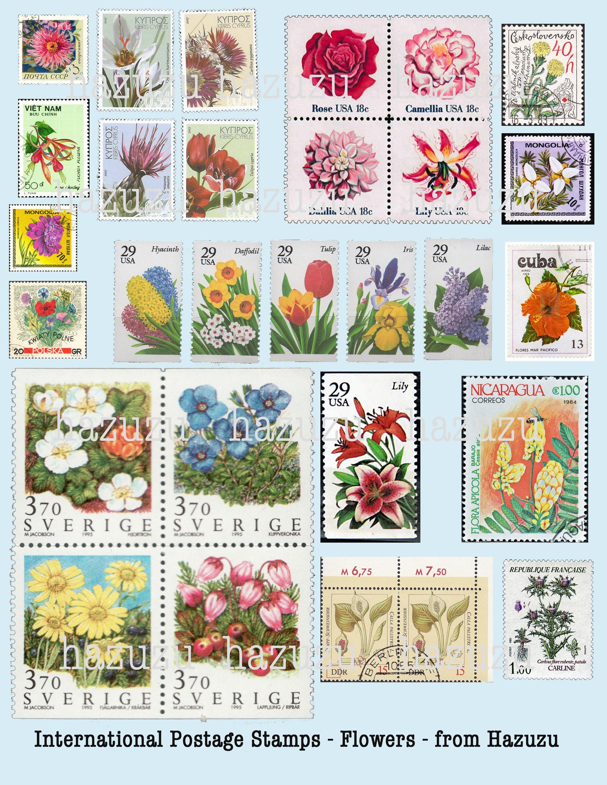 Postage Stamps Vintage Flowers Stickers Graphic by Summer Digital