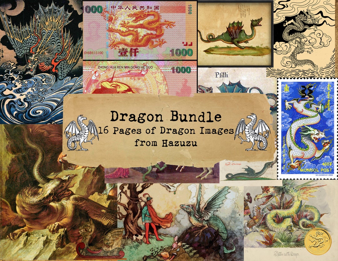 Dragon Bundle Printable Fairy Tales Dragons Collage Sheet Paper Pack ...