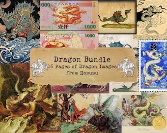 Dragon Bundle Printable fairy tales Dragons Collage Sheet Paper Pack fantasy instant download digital collage junk journal scrapbooking