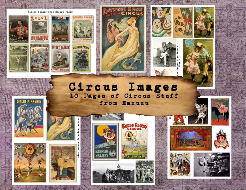 CIRCUS Paper Pack Bundle Printable Clown Tickets Collage Sheet Ephemera instant download digital collage junk journal scrapbooking image 2