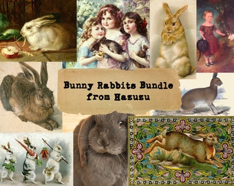 BUNNY RABBITS Bundle Printable Ephemera animals Easter Vintage Paper instant download digital collage junk journal