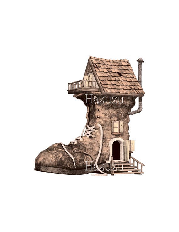 House in a Boot PNG Clip Art Old Lady Shoe Fantasy Nursery - Etsy Sweden