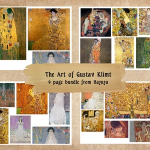 Gustav Klimt 9 page bundle Printable Paintings Paper Pack Collage Sheet art instant download digital collage junk journal scrapbooking