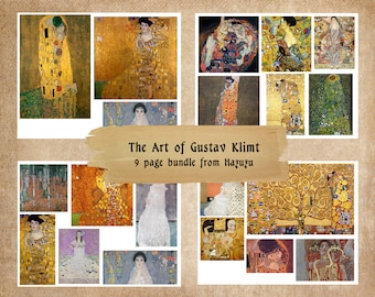 Gustav Klimt 9 page bundle Printable Paintings Paper Pack Collage Sheet art instant download digital collage junk journal scrapbooking