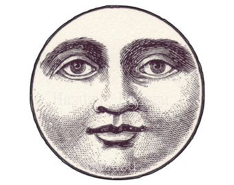 MOON FACE PNG Celestial clip art transparent background overlay vintage digital stamp instant download collage junk journal scrapbooking