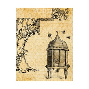 Vintage Bijenkorf bee hive PNG bumble bee clip kunst transparante achtergrond digitale stempel instant download collage dagboek scrapbooking