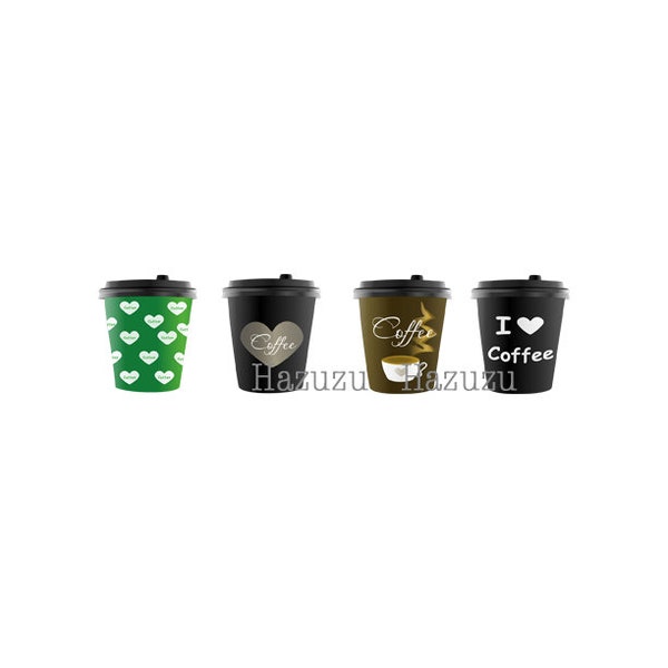 Four Coffee Cups coffee lover shop Teacup PNG clip art transparent background digital stamp instant download collage journal scrapbooking