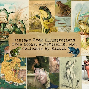 Vintage Frog Illustrations Bundle Cartes commerciales victoriennes Imprimable Fairy Tale Frogs Paper Pack Collage Sheet Téléchargement instantané junk journal