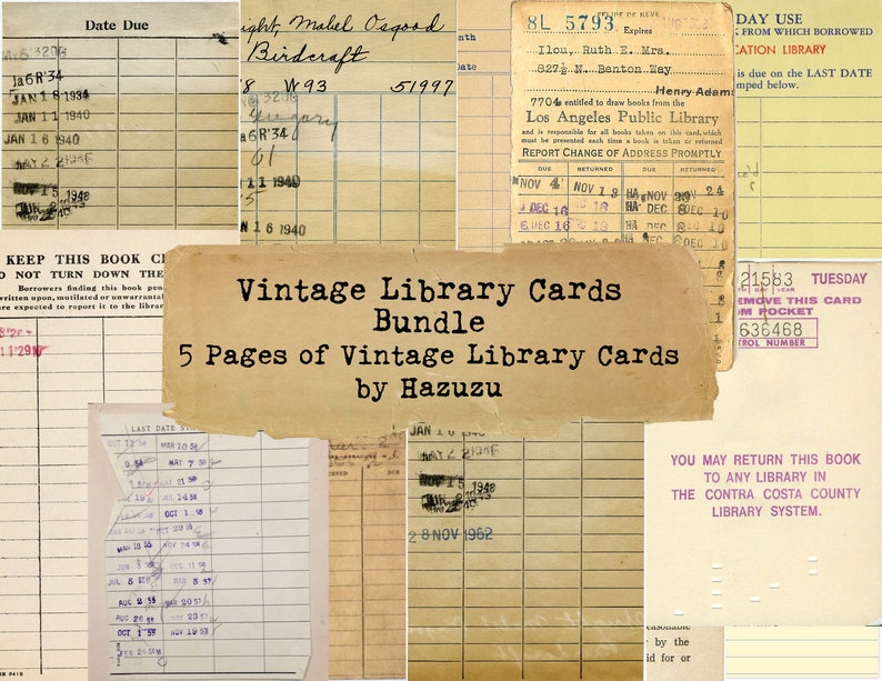 Vintage Library Cards Bundle Ephemera Printable Paper instant download digital collage junk journal scrapbooking image 1