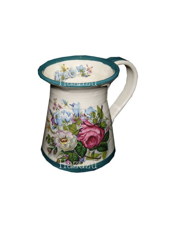 Beautiful Antique Pitcher Floral Jug Roses Png Clip Art Etsy