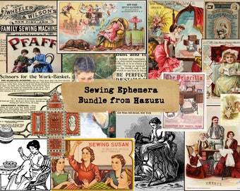 Sewing Ephemera Bundle 5 Pages Printable vintage Victorian trade cards advertising instant download digital collage junk journal scrapbook