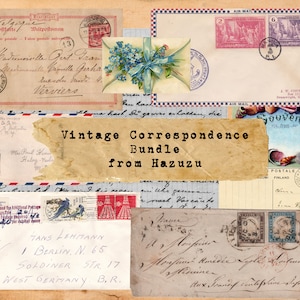 Vintage Korrespondenz Bundle druckbare Ephemera handgeschriebene Briefe Umschläge Postkarten Papier sofortigen Download digitale Collage Junk Journal