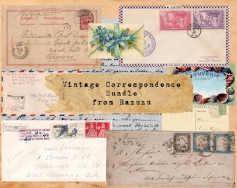 Vintage Correspondence Bundle Printable Ephemera handwritten letters envelopes postcards Paper instant download digital collage junk journal
