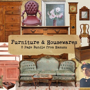 FURNITURE & HOUSEWARES Bundle Printable chairs tables paintings kitchen beds sofas ephemera instant download digital collage junk journal
