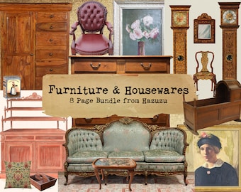 FURNITURE & HOUSEWARES Bundle Printable chairs tables paintings kitchen beds sofas ephemera instant download digital collage junk journal