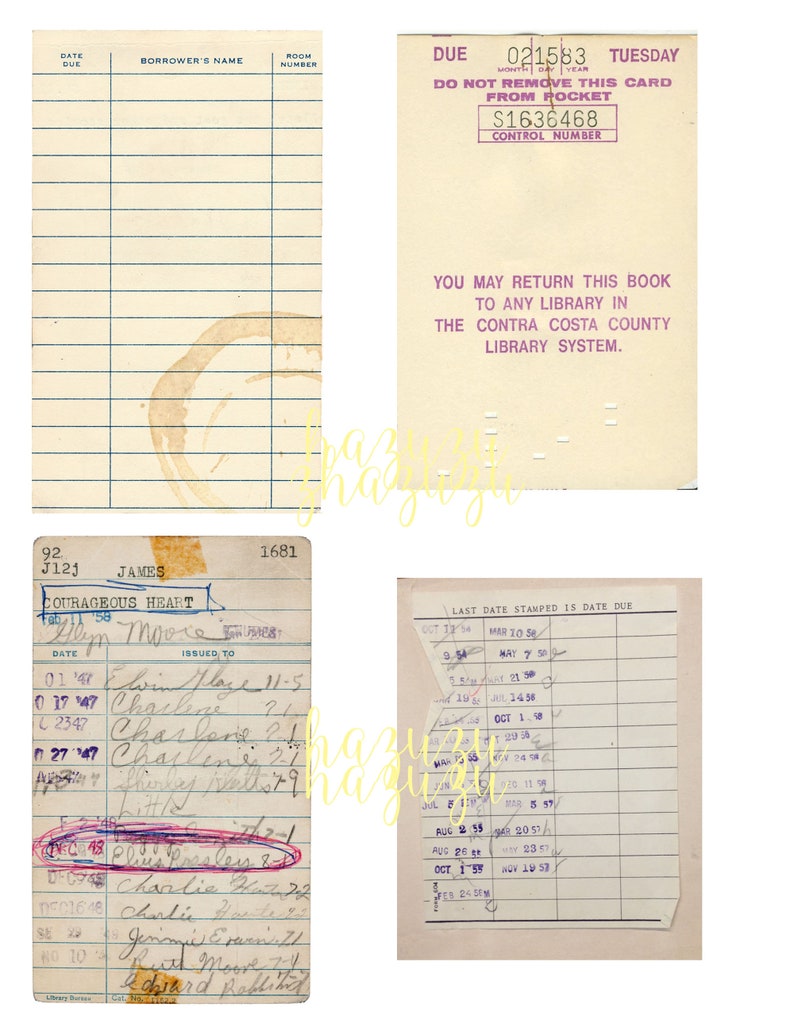 Vintage Library Cards Bundle Ephemera Printable Paper instant download digital collage junk journal scrapbooking image 4