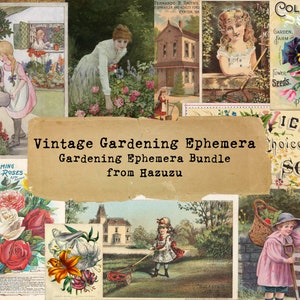 vintage Gardening Ephemera Bundle Garden Imprimable vintage Victorian trade cards publicité téléchargement instantané collage numérique junk journal