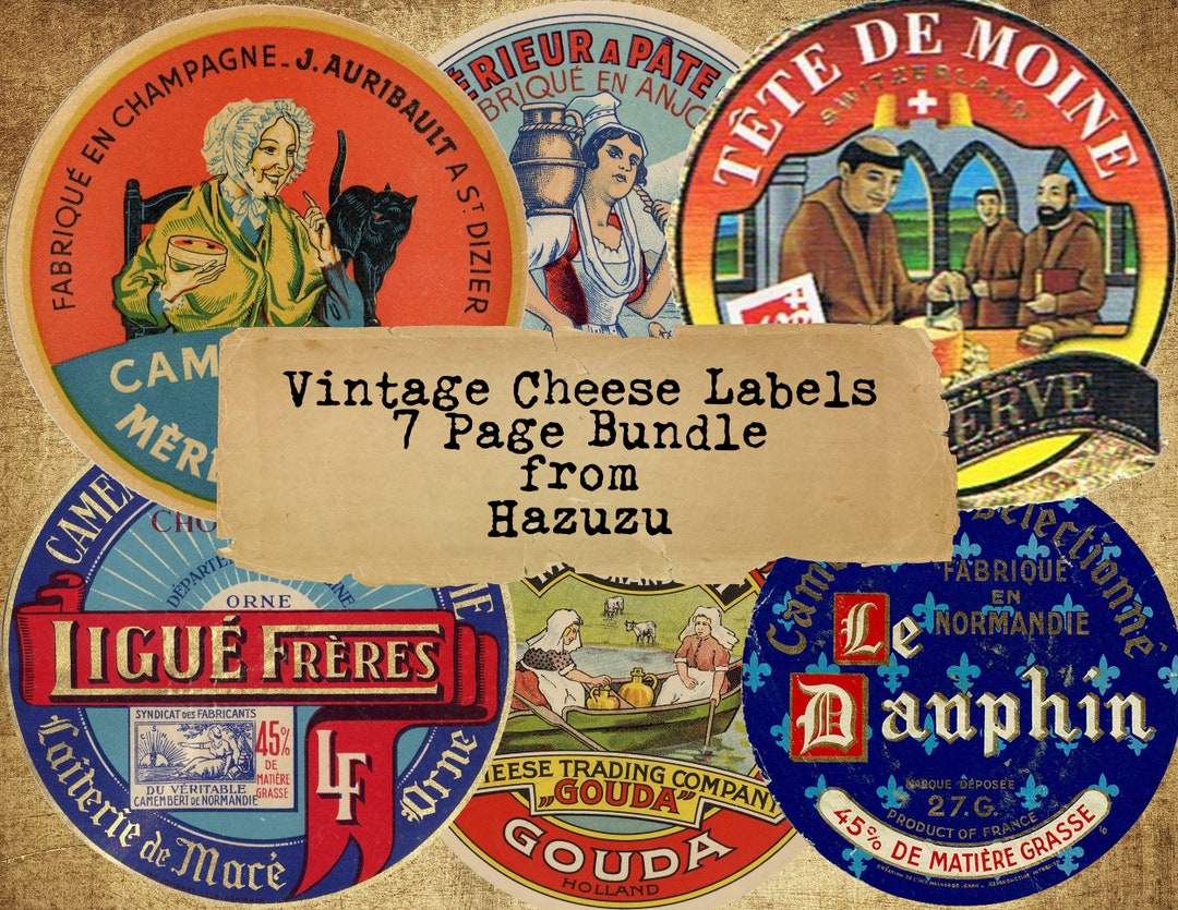 Old Cheese Labels Bundle Vintage Antique Printable Paper Pack Gouda Swiss Paper Currency Instant