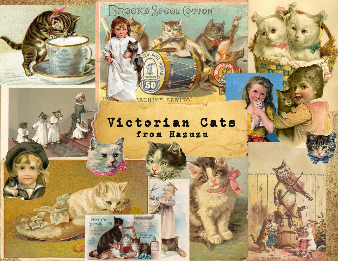 VICTORIAN CATS Bundle Printable Ephemera Kittens Vintage Paper Etsy