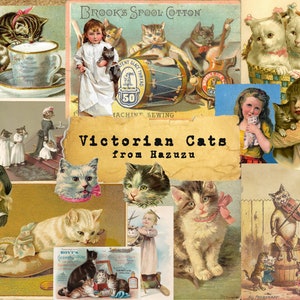 VICTORIAN CATS Bundle Printable Ephemera Kittens Vintage Papier instant download digital collage junk journal